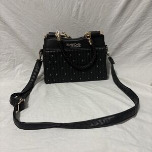 BEBE Purse  Womens Aliah Stud Micro Shopper Crossbody Handbag Black double strap